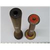 Image 2 : 2 Antique wooden textile yarn bobbin spools (12" tall, 10"tall)