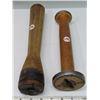 Image 3 : 2 Antique wooden textile yarn bobbin spools (12" tall, 10"tall)