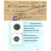 Image 1 : 1952 Dominion Bank cheque, with 2001 "Sacagawea" USA dollar & 1953 Canadian 5 cent nickel