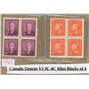 Image 1 : Canada George VI 3C, 4C Mint Blocks of 4 Stamps