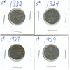 Image 1 : 1922, 1924, 1927 and 1929 Canadian 5 Cent Coins
