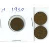 Image 1 : 1929, 1930 and 1931 canadian 1 cent coins