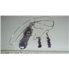 Image 2 : Large Wire-wrapped Amethyst Stone Pendant Necklace + Earrings