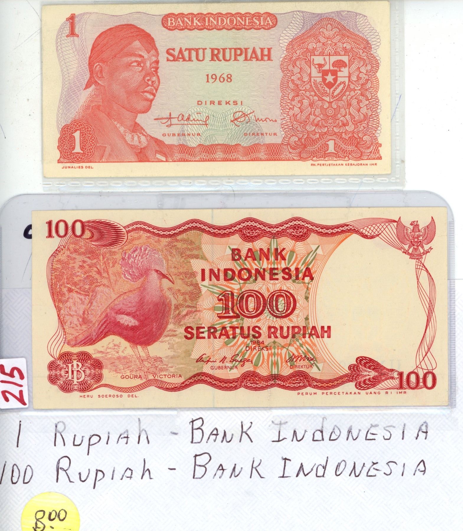 Satu Ratus Rupiah 1968 1 Satu Rupiah - Bank of Indonesia Note, 1984 100 Rupiah Bank of ...
