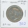 Image 1 : 1951 Hearing Aid in King’s Ear Silver 50 Cents. Hearing Aid the result of a Die Clash. EF-40. Nice.