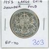 Image 1 : 1953 Large Date Shoulder Fold Silver 50 Cents. EF-40. Nice.