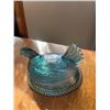 Image 4 : Indiana, blue, vintage, carnival glass hen on nest- has damage to nest, that was glued, to repair