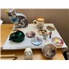 Image 1 : Collection of Vintage Feline Decor- includes two tins, one with coasters, green glass votive holder,
