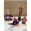 Image 1 : 4 pieces of vintage purple glass- includes one swung glass vase, art glass dish, perfume bottle, and