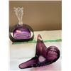 Image 2 : 4 pieces of vintage purple glass- includes one swung glass vase, art glass dish, perfume bottle, and