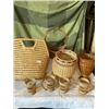 Image 1 : 8 vintage pieces of wicker- includes 4 various baskets, and 4, handled beverage holders.