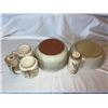 Image 3 : Vintage collection of pottery pieces- includes salt and pepper shaker, 2 bowls, and two mugs