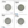Image 1 : 1903, 1904, 1905, 1906 Canadian Silver Twenty-Five Cent Coins (4)
