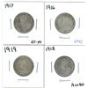 Image 1 : 1916, 1917, 1918, 1919 Canadian Silver Twenty-Five Cent Coins (4)