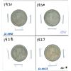 Image 1 : 1920, 1921, 1927, 1928 Canadian Silver Twenty-Five Cent Coins (4)