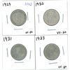 Image 1 : 1929, 1930, 1931, 1933 Canadian Silver Twenty-Five Cent Coins (4)