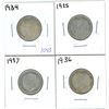 Image 1 : 1934, 1935, 1936, 1937 Canadian Silver Twenty-Five Cent Coins (4)