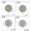 Image 1 : 1938, 1939, 1940, 1941 Canadian Silver Twenty-Five Cent Coins (4)