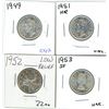 Image 1 : 1949, 1951, 1952, 1953 SF Canadian Silver Twenty-Five Cent Coins (4)