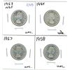 Image 1 : 1953 NSF, 1954, 1957, 1958 Canadian Silver Twenty-Five Cent Coins (4)