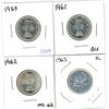 Image 1 : 1959, 1961, 1962, 1963 Canadian Silver Twenty-Five Cent Coins (4)