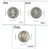 Image 1 : 1964, 1965, 1966 Canadian Silver Twenty-Five Cent Coins (3)