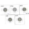 Image 1 : 1905, 1906, 1907, 1908, 1909 Canadian Silver Ten Cent Coins (5)