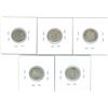 Image 2 : 1930, 1931, 1932, 1933, 1934 Canadian Silver Ten Cent Coins (5)