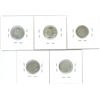 Image 2 : 1935, 1936, 1937, 1938, 1938 Re-engraved Canadian Silver Ten Cent Coins (5)