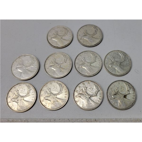 10 King George Twenty-Five Cent Silver Coins in Bag