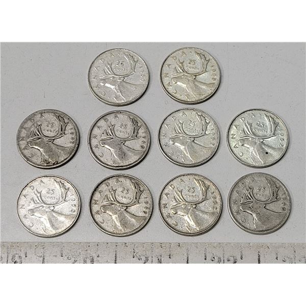 1948 10 King George Twenty-Five Cent Silver Coins in Bag