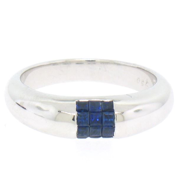 NEW 18k White Gold 0.65 ctw Invisible Set Royal Blue Princess Sapphire Band Ring