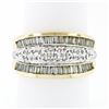 Image 1 : 14k Yellow Gold 1.34 ctw 3 Row Channel Baguette Pave Round Diamond Wide Band Rin