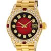 Image 1 : Rolex Ladies 18K Yellow Gold Diamond Lugs Red Vignette And Ruby President Wristw