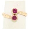 Image 1 : NEW Custom Made 14k Rose Gold Round Bezel Set Ruby Two Stone Simple Bypass Ring