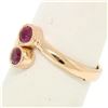 Image 2 : NEW Custom Made 14k Rose Gold Round Bezel Set Ruby Two Stone Simple Bypass Ring