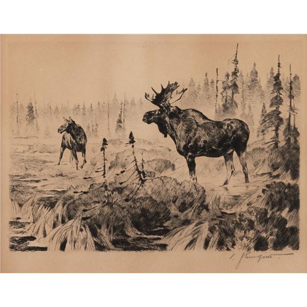 Carl Rungius, etching