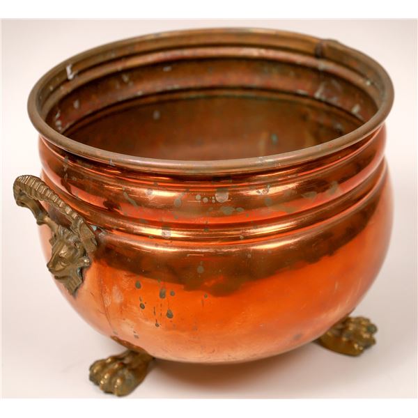 Handmade Copper Cauldron w/ Brass Lionhead Handles & Claw Feet [137551]