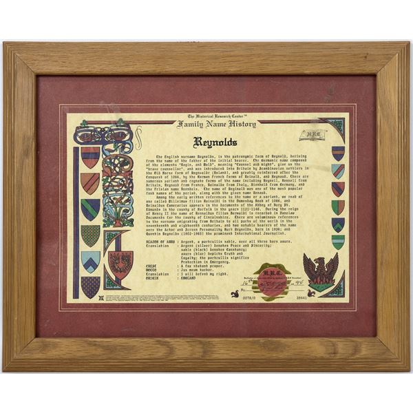 Reynold Family Name History, Framed [147460]