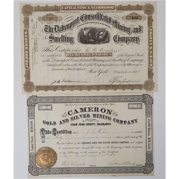 San Juan County, Colorado Mining Stock Certificate Pair [155456]