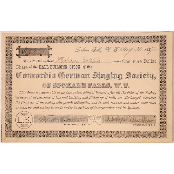 Concordia German Singing Society Stock Certificate [134641]