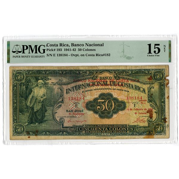 Banco Nacional De Costa Rica, 1942 Issued Banknote.