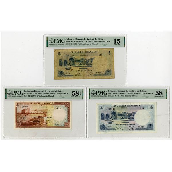 Lebanon, Banque de Syrie et du Liban, 1952-64, Trio of Issued Banknotes
