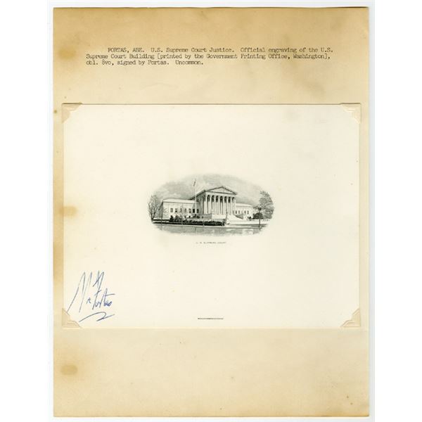 Official Engraving of the U.S. Supreme Court Building Autographed by Abe Fortas, ca. 1960s