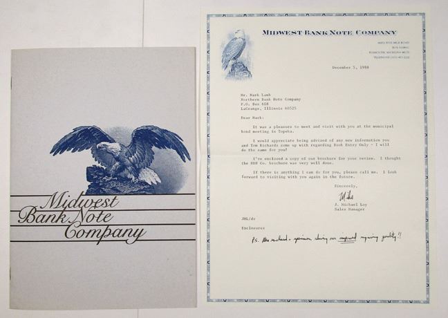 Midwest Bank Note Co., 1988, Advertising Letter & Brochure