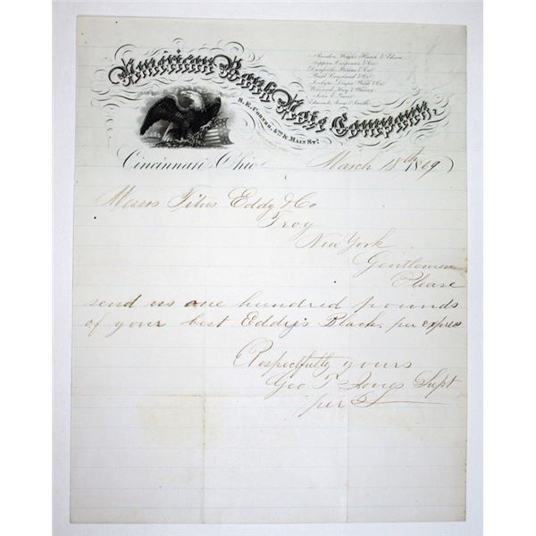 American Bank Note Company, 1859 Business Letterhead Issued at the Beginning of the Company's Histor