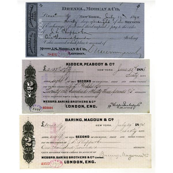 Drexel, Morgen & Co; Kidder, Peabody & Co.; and, Baring, Magoun & Co, Second of Exchanges, ca.1888-9