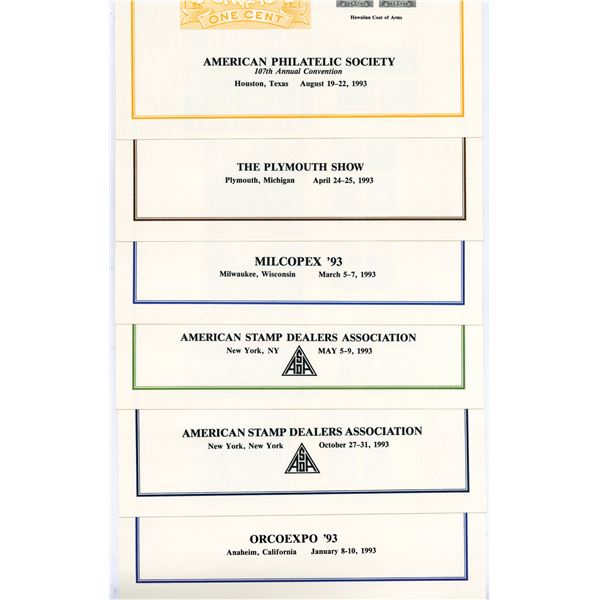 ABNC, Hawaii, 1993 Reprint Proof Stamp Souvenir Card Collection of 5 Sets of 6 Different Proofs.