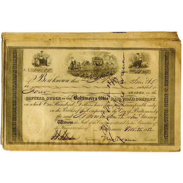 Baltimore & Ohio Railroad Co., 1852, Group of 20 I/C Stock Certificates