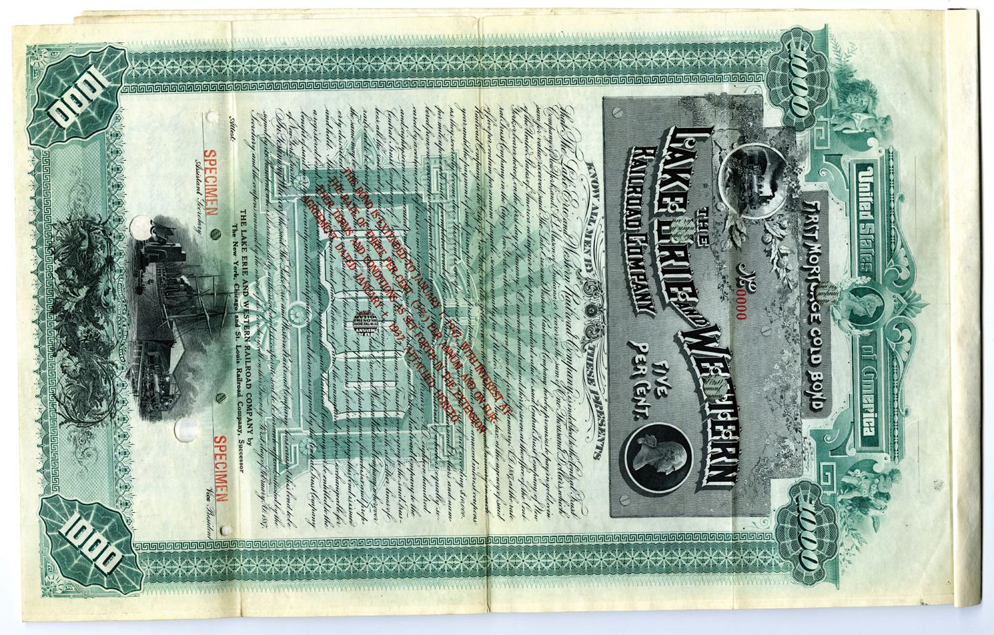 Lake Erie and Western Railroad Co. 1887 Specimen Bond Rarity